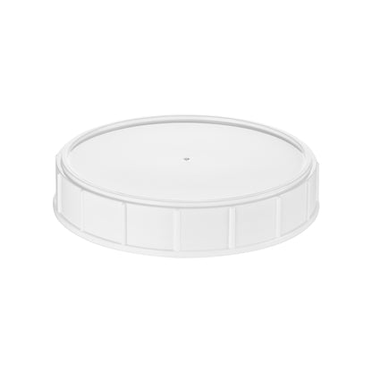 120-410 White Continuous Thread Wide Ribbed Deep Skirt Lid with HIS Liner for HDPE