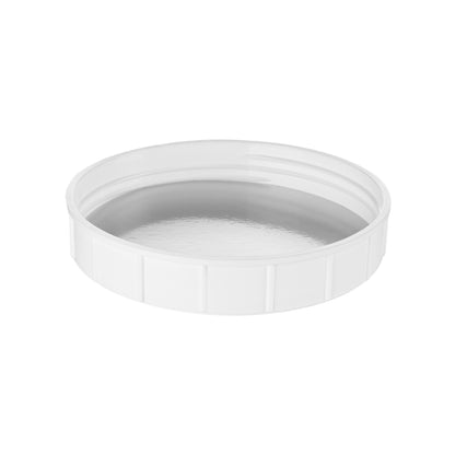 120-410 White Continuous Thread Wide Ribbed Deep Skirt Lid with HIS Liner for HDPE