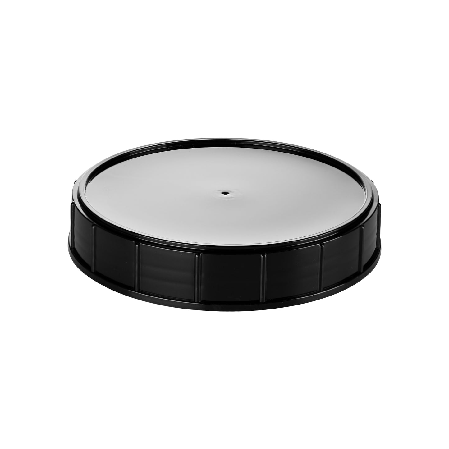 120-410 Black Continuous Thread Wide Ribbed Deep Skirt Lid with HIS Liner for HDPE