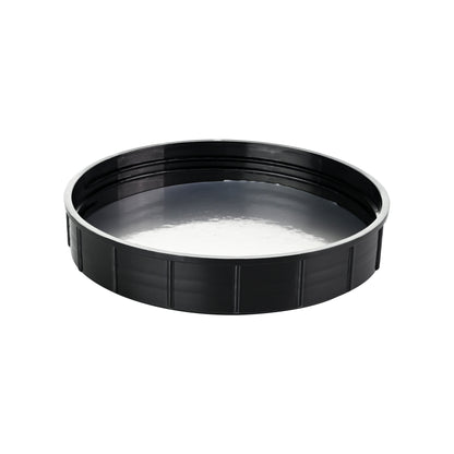 120-410 Black Continuous Thread Wide Ribbed Deep Skirt Lid with HIS Liner for HDPE