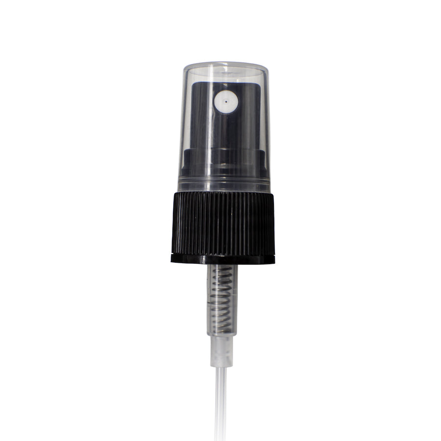 Black PP 20-410 Ribbed Skirt Fine Mist Fingertip Sprayer with Clear Overcap