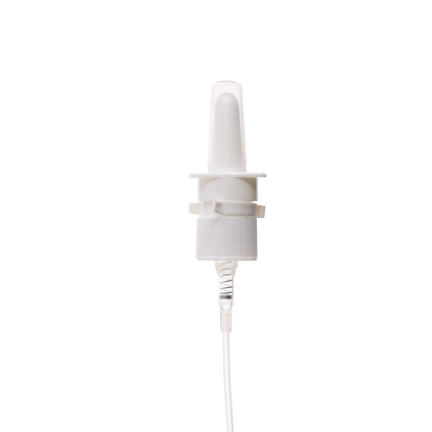 18-410 White Deep Ribbed Skirt Nasal Sprayer with 78mm Dip Tube