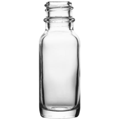 0.5 oz (15 ml) Clear Glass Boston Round Bottles 18-400 Neck Finish body