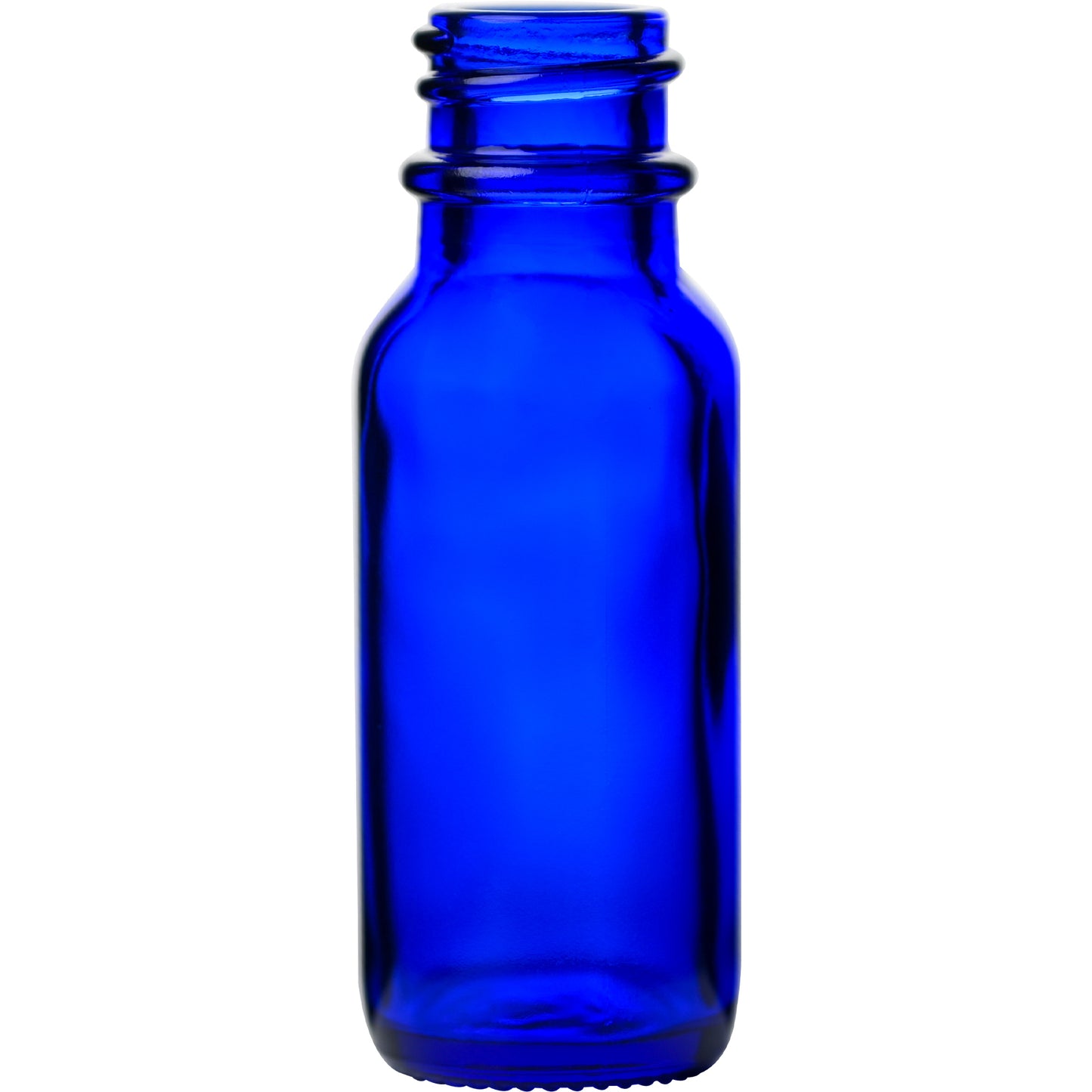 0.5 oz (15 ml) Cobalt Blue Glass Boston Round Bottles 18-400 Neck Finish body