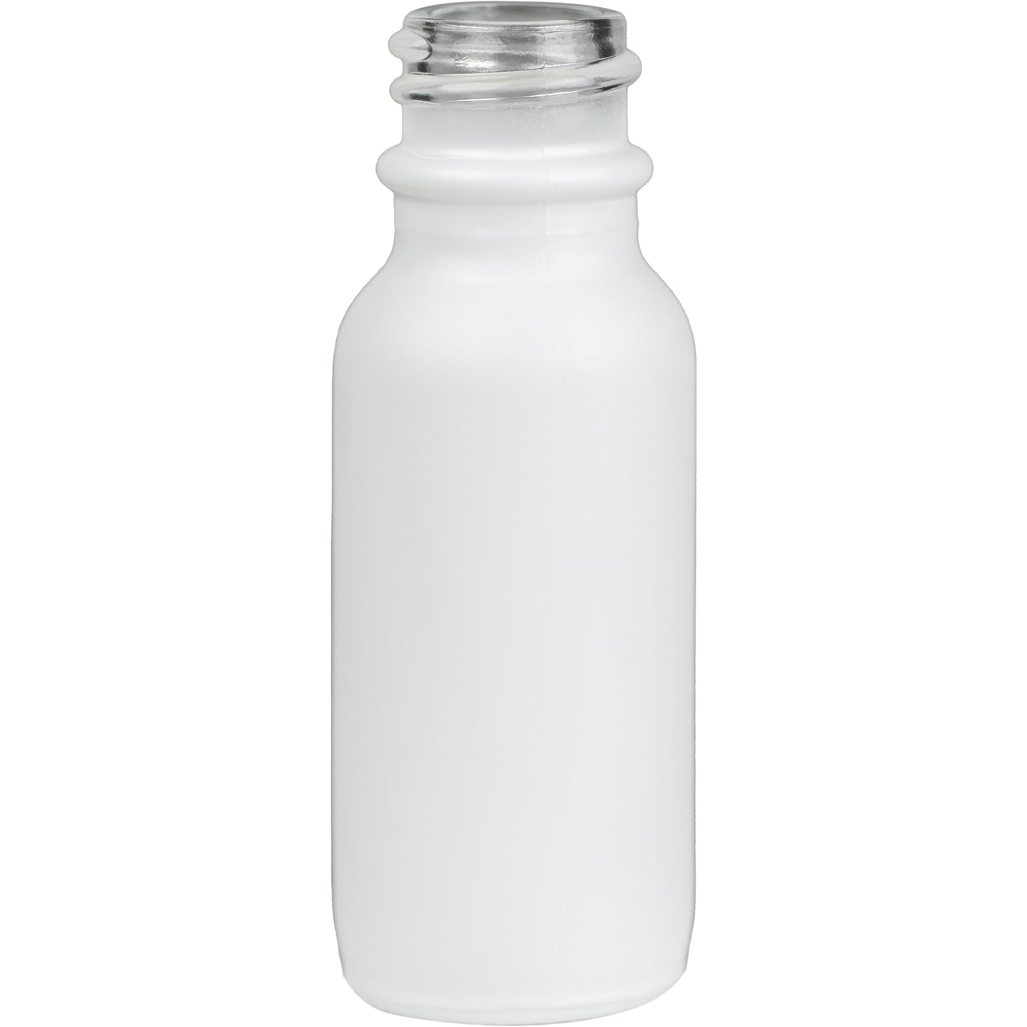 0.5 oz (15 ml) Matte White Glass Boston Round Bottles 18-400 Neck Finish body