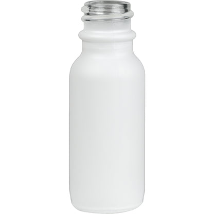 0.5 oz (15 ml) Matte White Glass Boston Round Bottles 18-400 Neck Finish body