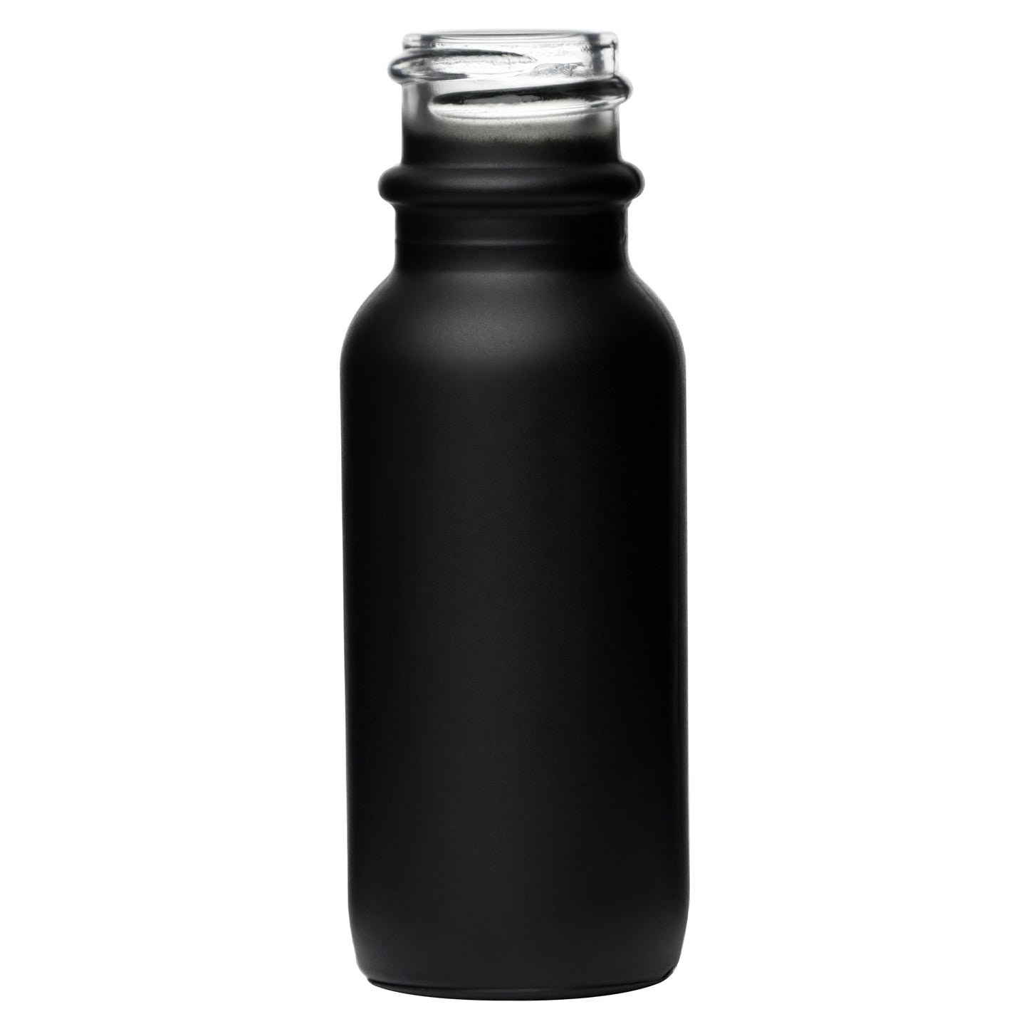 0.5 oz (15 ml) Matte Black Glass Boston Round Bottles 18-400 Neck Finish
