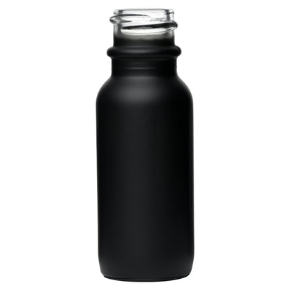 0.5 oz (15 ml) Matte Black Glass Boston Round Bottles 18-400 Neck Finish