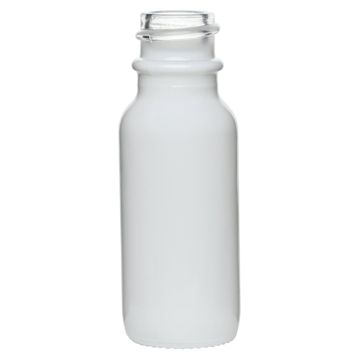 0.5 oz (15 ml) Glossy White Glass Boston Round Bottles 18-400 Neck Finish