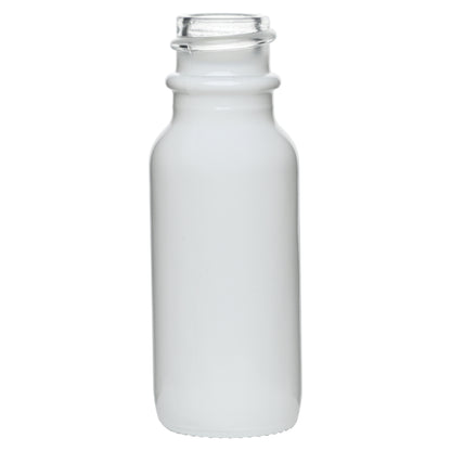 0.5 oz (15 ml) Glossy White Glass Boston Round Bottles 18-400 Neck Finish