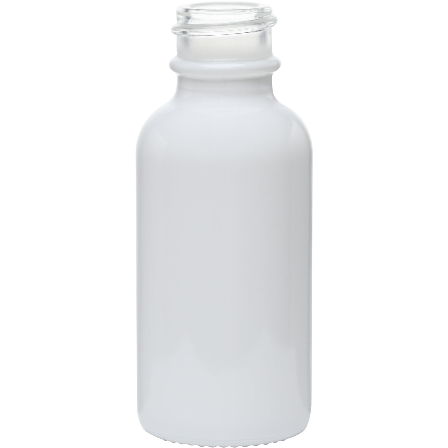1 oz (30 ml) Glossy White Glass Boston Round Bottles 20-400 Neck Finish body