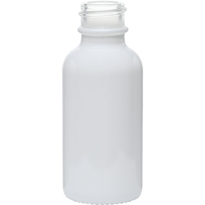 1 oz (30 ml) Glossy White Glass Boston Round Bottles 20-400 Neck Finish body