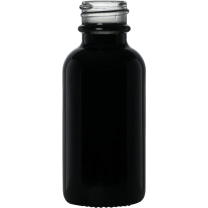 1 oz (30 ml) Glossy Black Glass Boston Round Bottles with 20-400 Neck Finish body