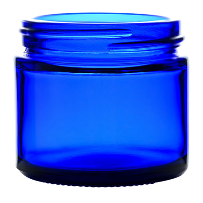 2 oz Cobalt Blue Straight Sided Glass Jar with 53-400 Neck Finish side view