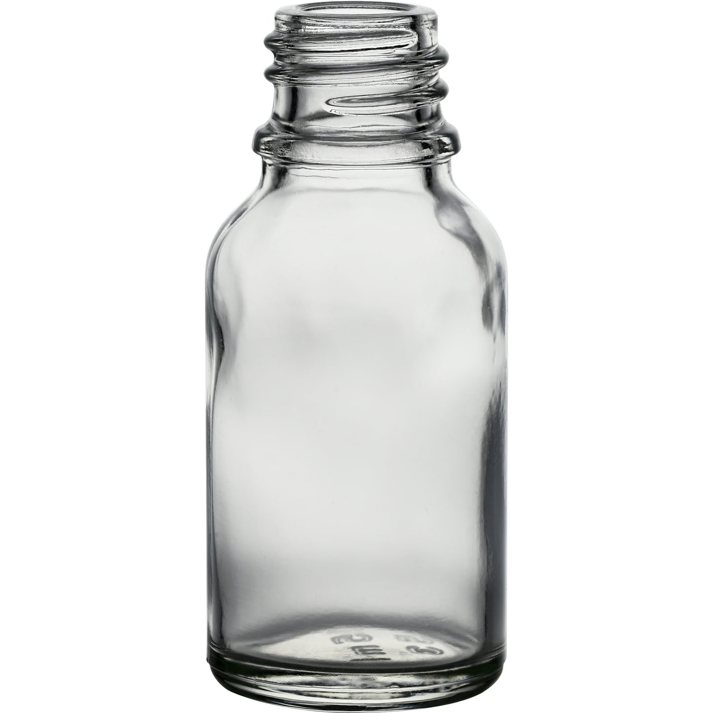 0.5 oz (15 ml) Clear Glass Euro Round Bottles 18 mm Neck Finish body