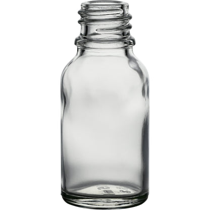 0.5 oz (15 ml) Clear Glass Euro Round Bottles 18 mm Neck Finish body