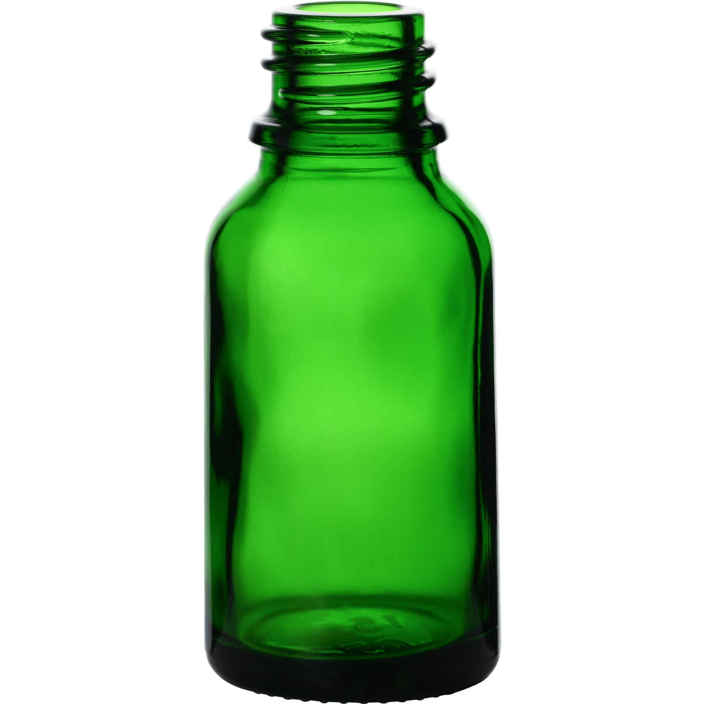 0.5 oz (15 ml) Green Glass Euro Round Bottles 18 mm Neck Finish body