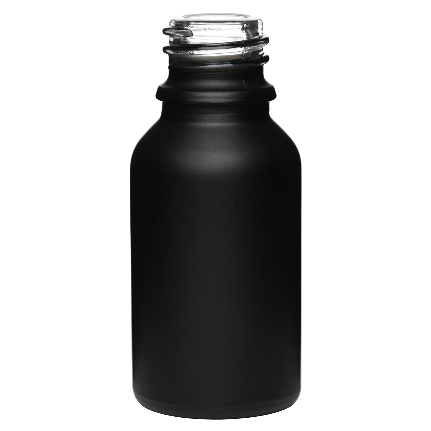 0.5 oz (15 ml) Matte Black Glass Euro Round Bottles 18 mm Neck Finish