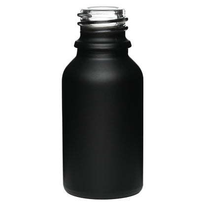 0.5 oz (15 ml) Matte Black Glass Euro Round Bottles 18 mm Neck Finish