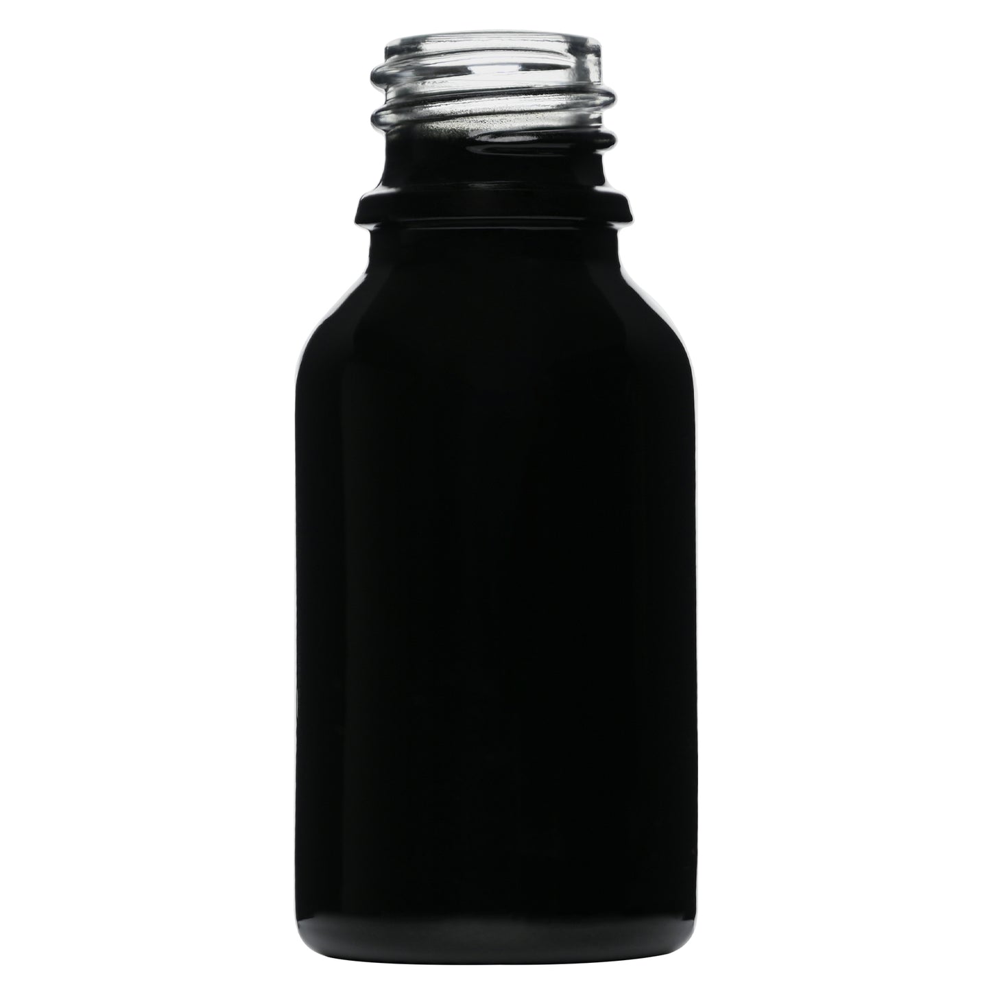 0.5 oz (15 ml) Glossy Black Glass Euro Round Bottles 18 mm Neck Finish