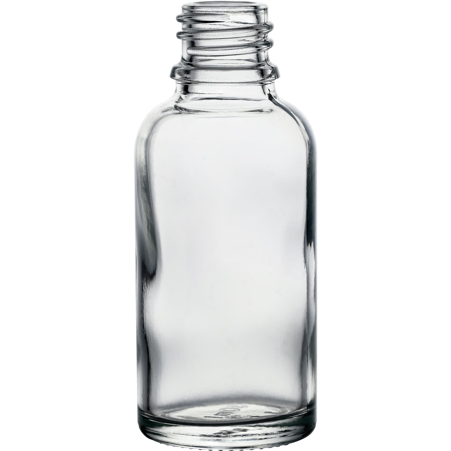 1 oz (30 ml) Clear Glass Euro Round Bottles 18 mm Neck Finish body