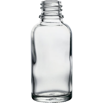 1 oz (30 ml) Clear Glass Euro Round Bottles 18 mm Neck Finish body