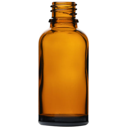 1 oz (30 ml) Amber Glass Euro Round Bottles 18 mm Neck Finish body