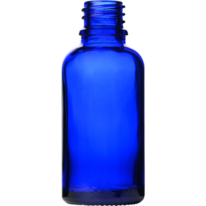 1 oz (30 ml) Cobalt Blue Glass Euro Round Bottles 18 mm Neck Finish body