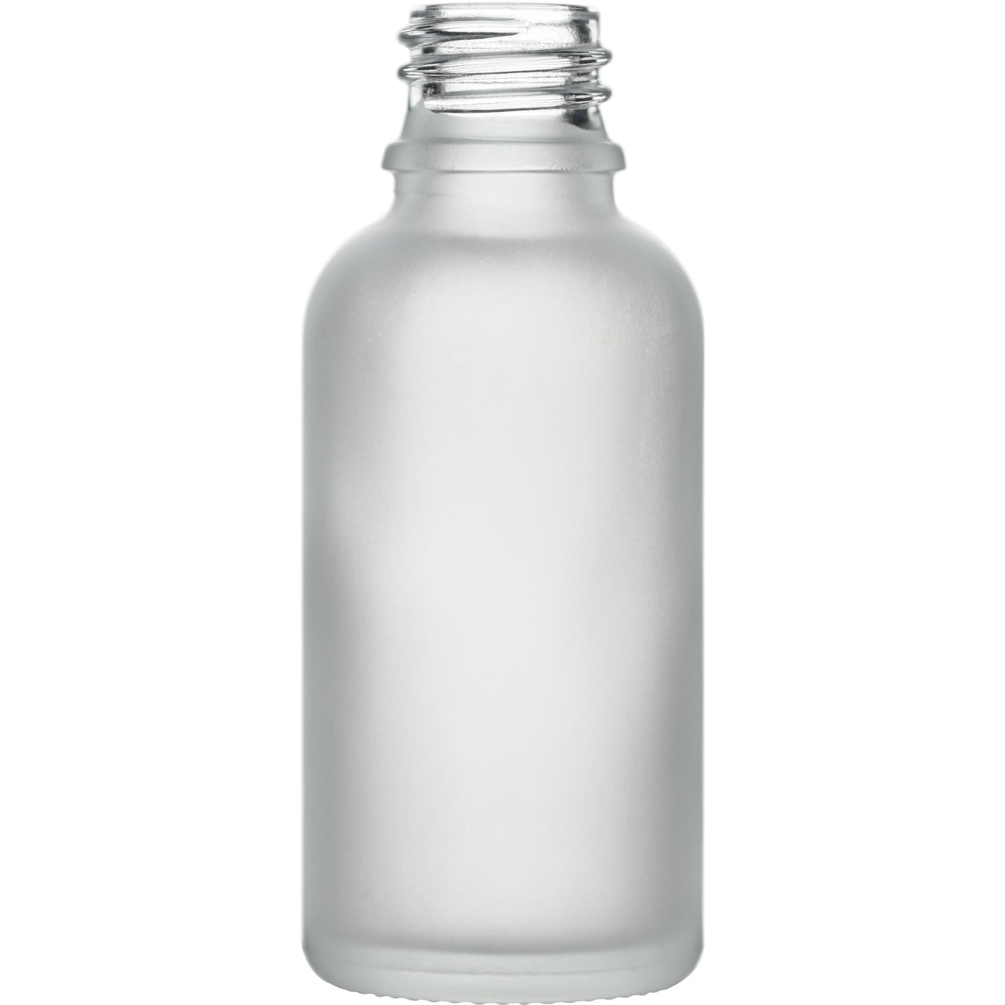 1 oz (30 ml) Clear Frosted Glass Euro Round Bottles 18 mm Neck Finish body