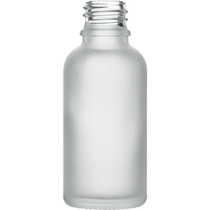 1 oz (30 ml) Clear Frosted Glass Euro Round Bottles 18 mm Neck Finish body
