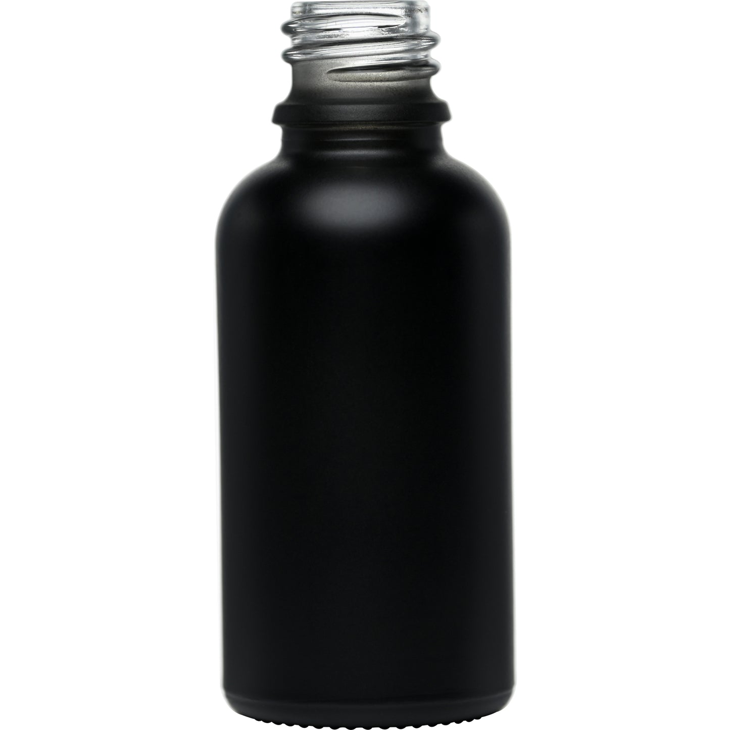 1 oz (30 ml) Matte Black Glass Euro Round Bottles 18 mm Neck Finish body