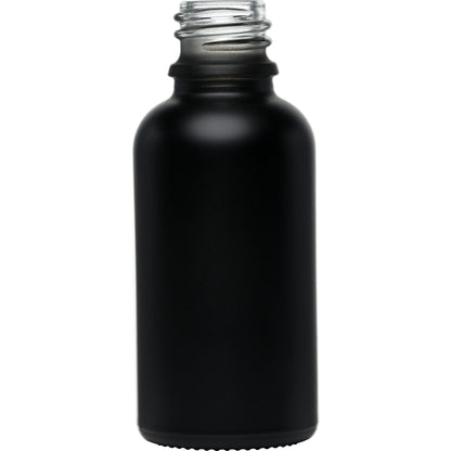 1 oz (30 ml) Matte Black Glass Euro Round Bottles 18 mm Neck Finish body