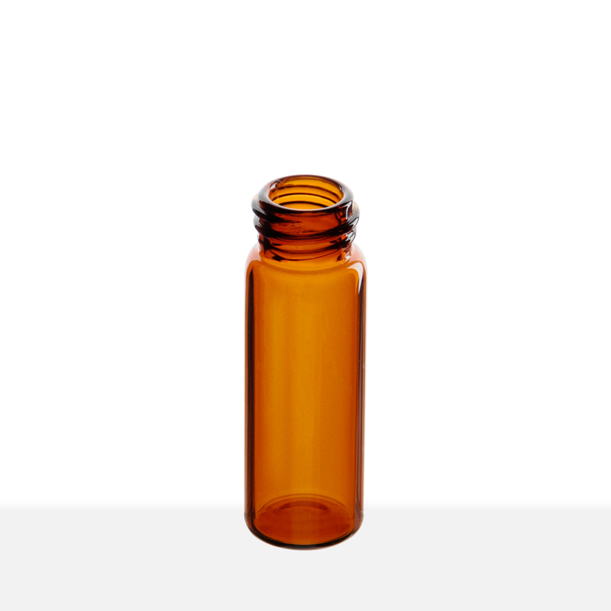 13-425 Neck Finish 1 Dram Amber Borosilicate Glass Vial tilted view