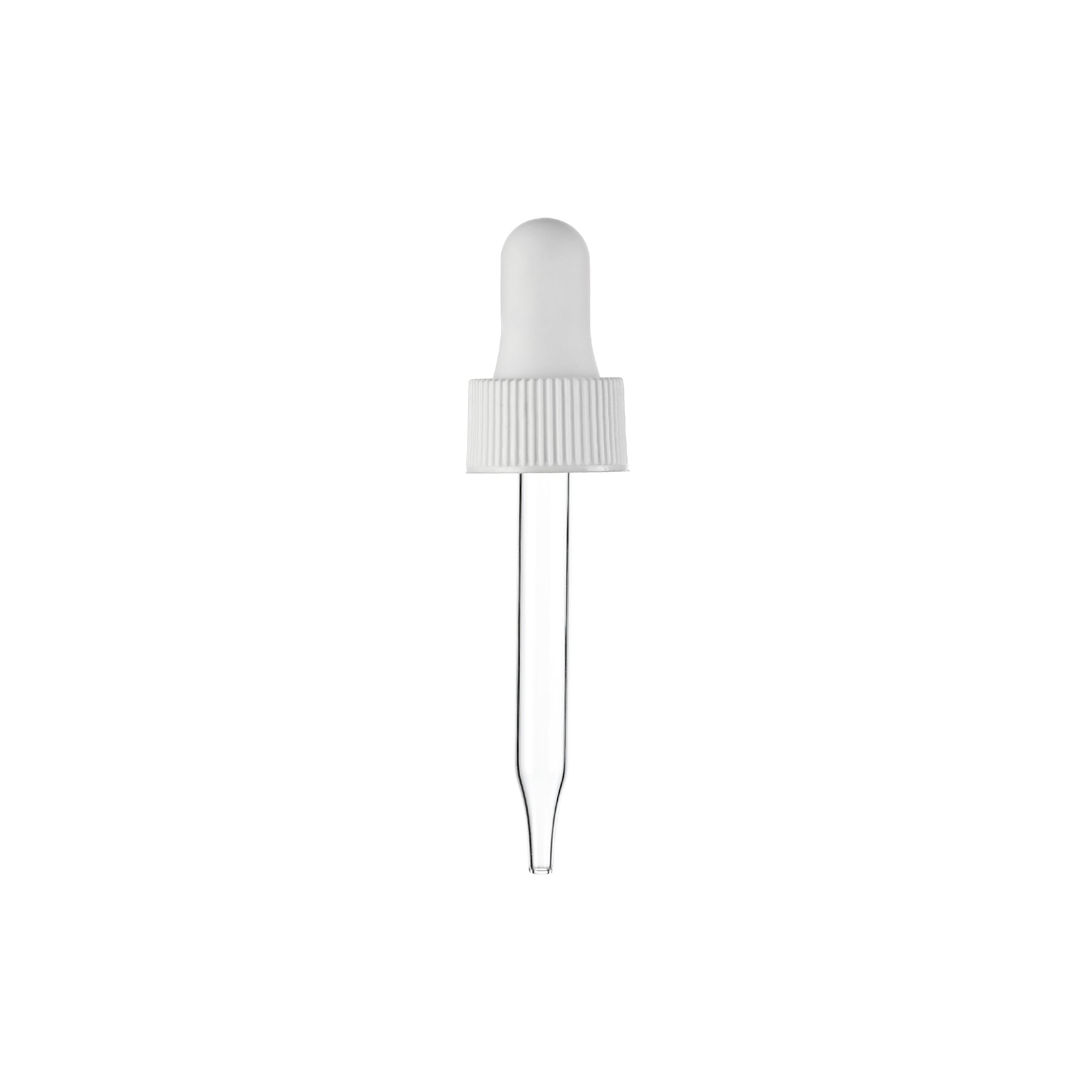 18-400 White PP Plastic Ribbed Skirt Dropper with 65mm Straight Glass Pipette