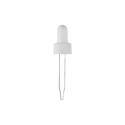 18-400 White PP Plastic Ribbed Skirt Dropper with 65mm Straight Glass Pipette