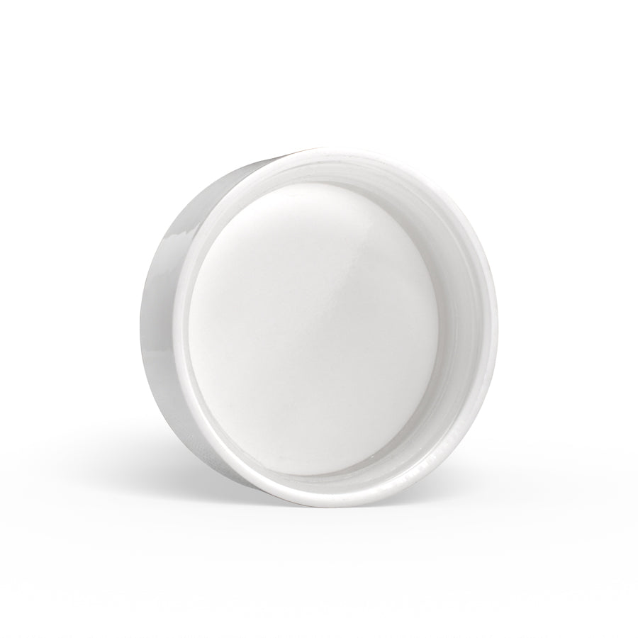 54-400 White PP Child-Resistant Smooth Skirt Lid with PE Foam liner