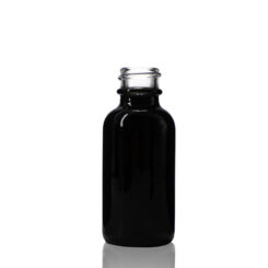 1 oz Boston Round Glass Shiny Black Bottle with 20-400 Neck Finish