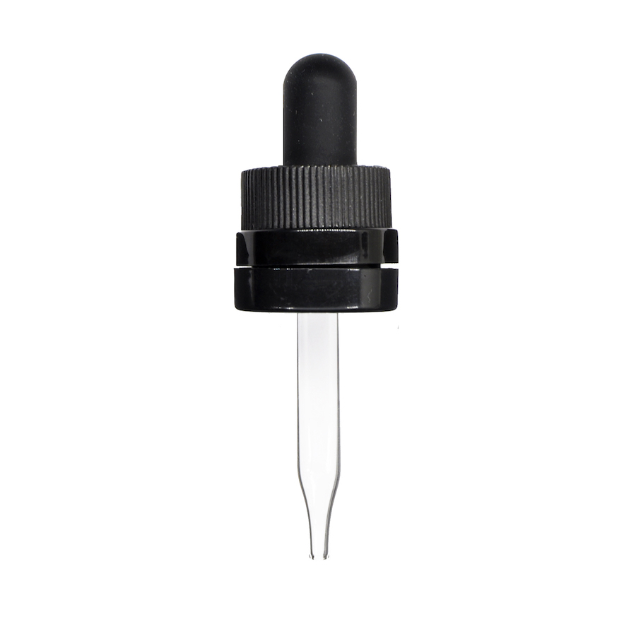 18-400-black-child-resistant-with-tamper-evident-seal-glass-dropper-58mm 18-400 Black Child Resistant with Tamper Evident Seal Glass Dropper (58mm)