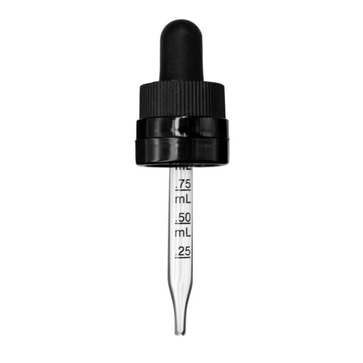 18-400 Black Child Resistant with Tamper Evident Seal Graduated Glass Dropper (65mm)