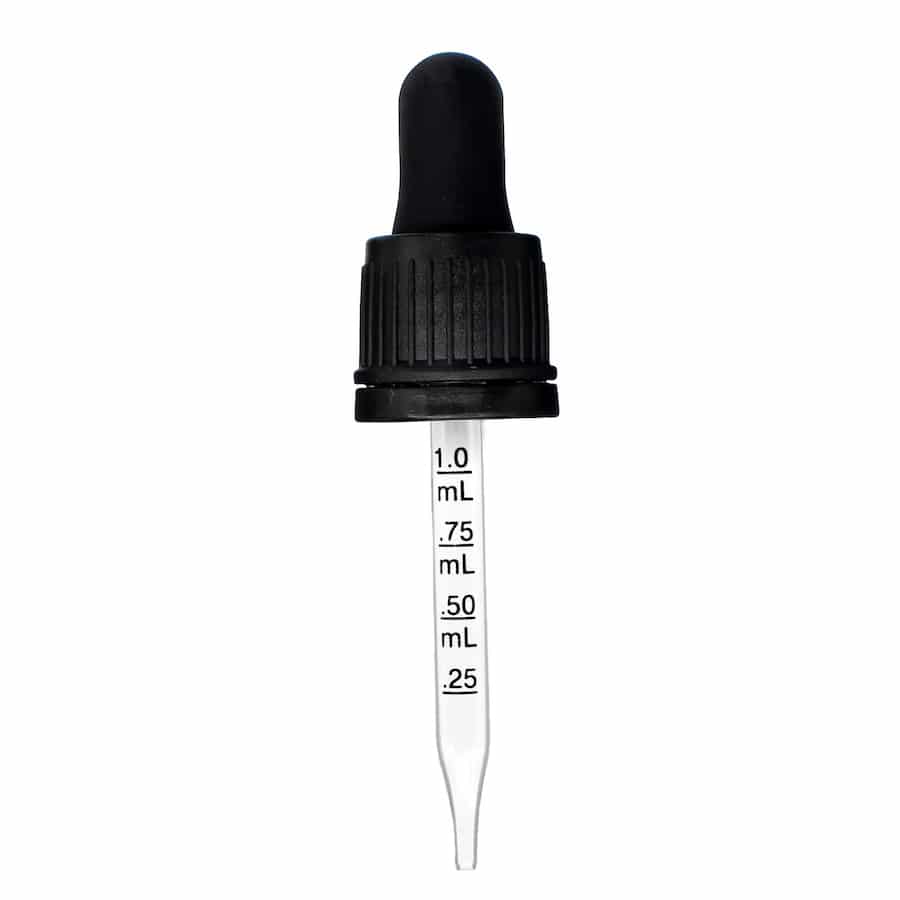 1 Oz Black Graduated Glass Dropper With Tamper Evident Seal