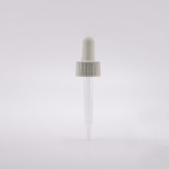 18-400 White PP Plastic Ribbed Skirt Dropper with 65 mm Straight Glass Pipette