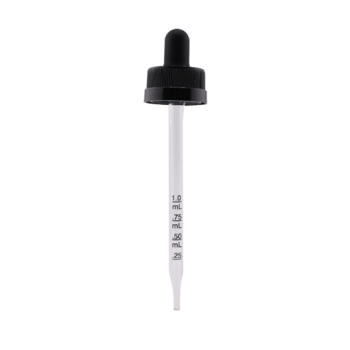 22-400 Black PP Plastic Child Resistant Dropper with 109 mm Straight Graduated Glass Pipette