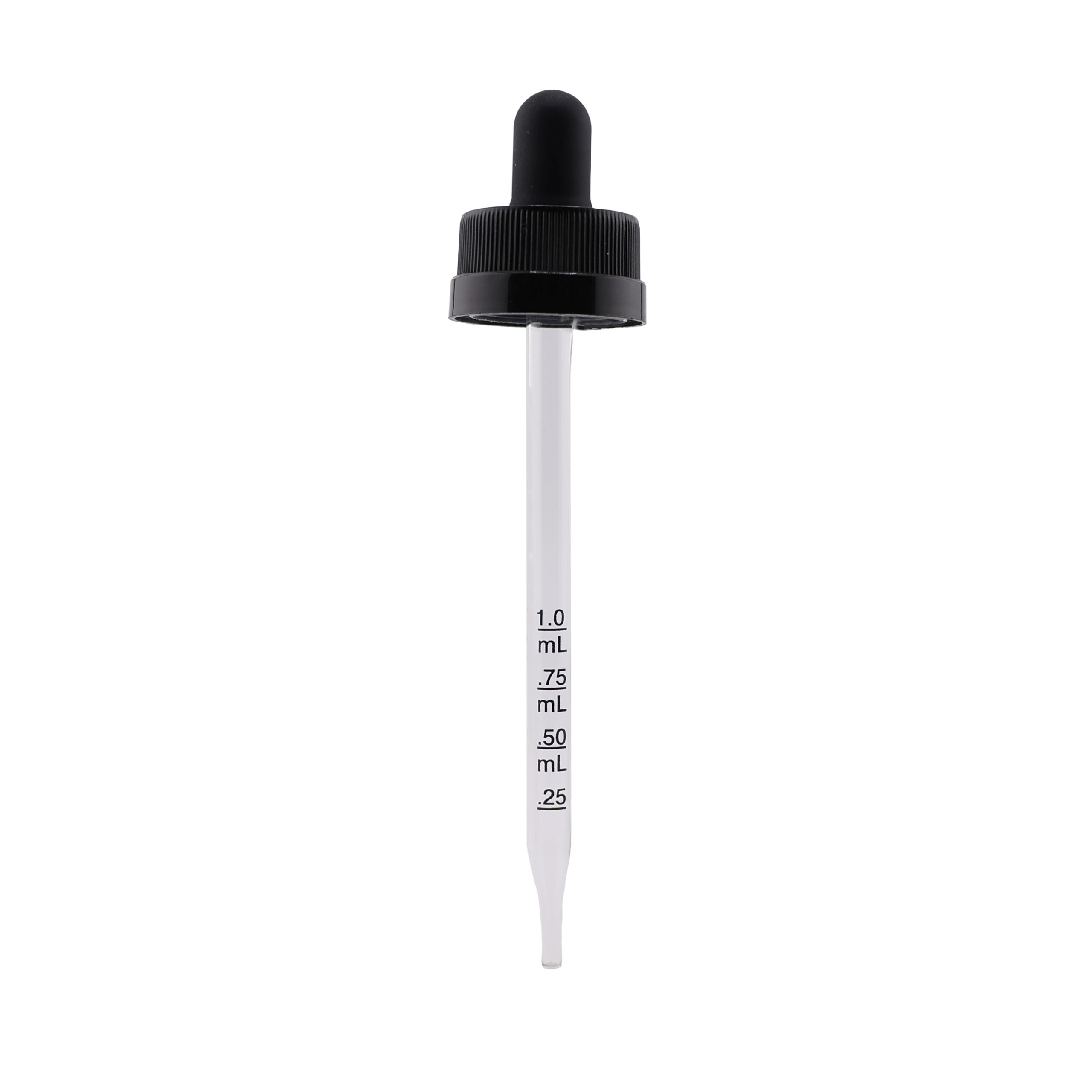 22-400 Black PP Plastic Child Resisitant Dropper with 109 mm Straight Graduated Glass Pipette 22-400 Black PP Plastic Child Resistant Dropper with 109 mm Straight Graduated Glass Pipette