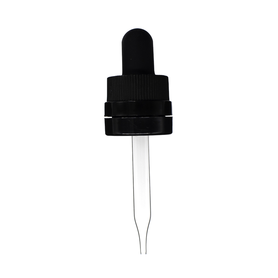 18-400-black-child-resistant-with-tamper-evident-seal-glass-dropper-65mm 18-400 Black Child Resistant with Tamper Evident Seal Glass Dropper (65mm)