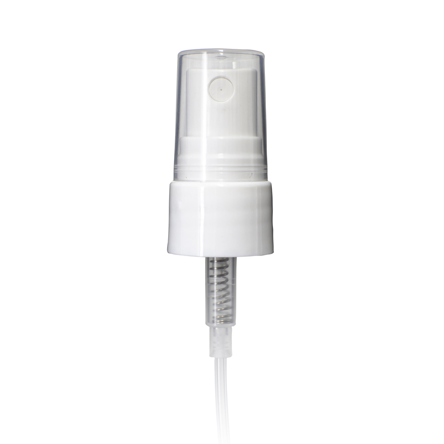white-pp-20-410-smooth-skirt-fine-mist-fingertip-sprayer-with-clear-overcap White PP 20-410 Smooth Skirt Fine Mist Fingertip Sprayer with Clear Overcap