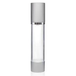50 ml Clear Styrene Plastic Bottle with Silver Airless Pump and Cap (Set)