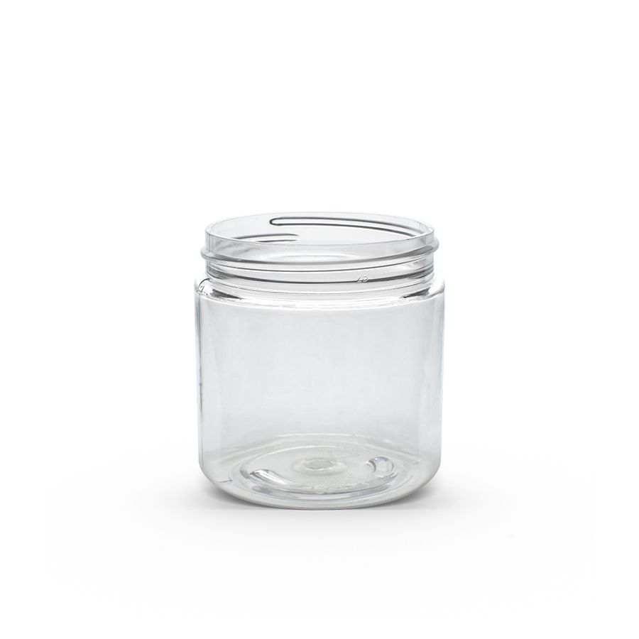 8 oz Clear PET Straight Sided Jars w/ Silver Smooth Lined Caps