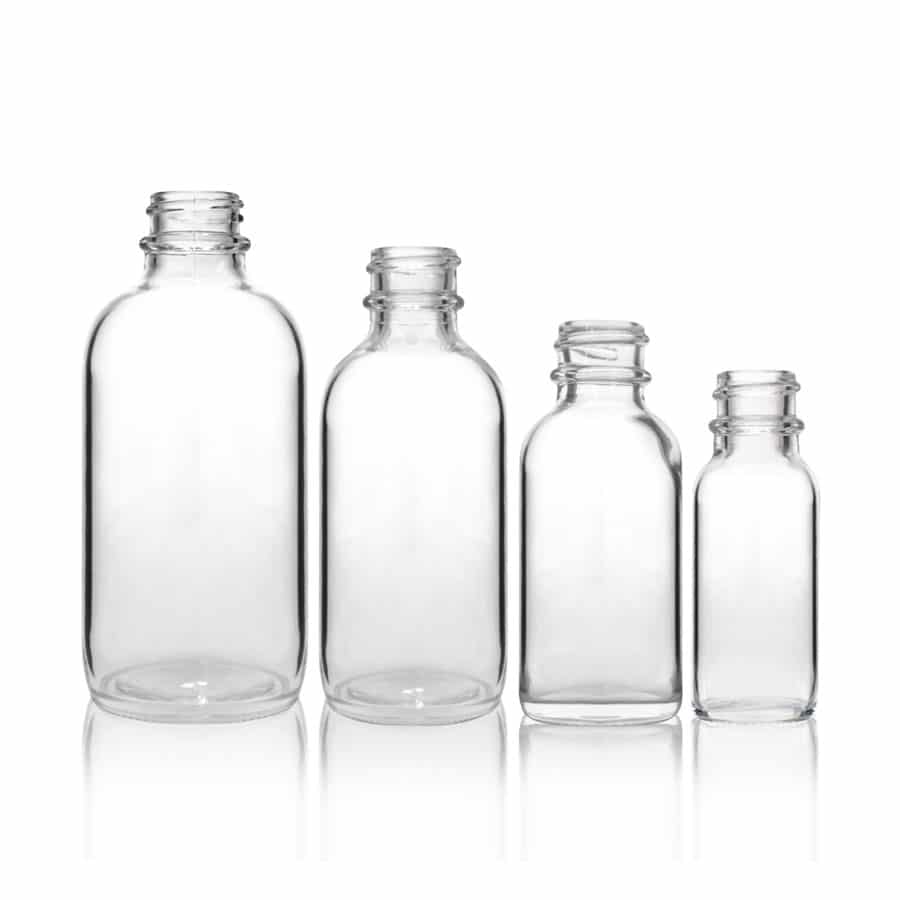16oz (480ml) Flint (Clear) Boston Round Glass Bottle - 28-400 Neck