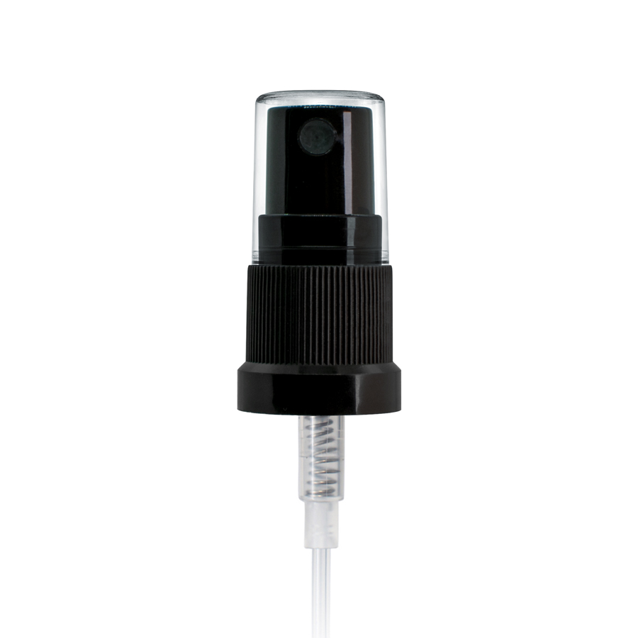 black-pp-18-410-ribbed-skirt-fine-mist-fingertip-sprayer-with-clear-overcap Black PP 18-410 Ribbed Skirt Fine-Mist Fingertip Sprayer with Clear Overcap