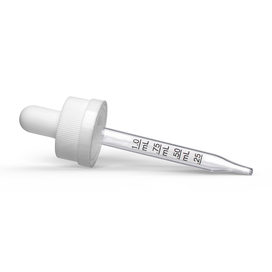 White Graduated Medical Dropper with Black Markings FH Packaging Wholesale Container and Packaging Company